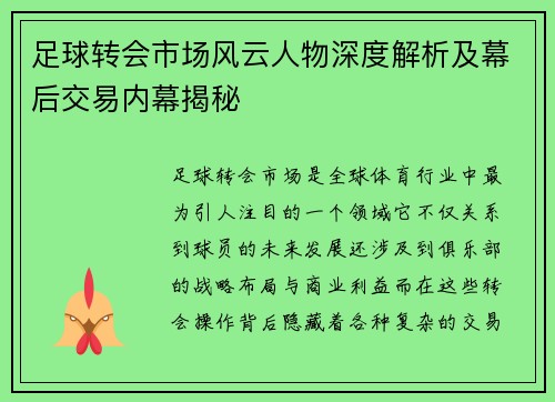 足球转会市场风云人物深度解析及幕后交易内幕揭秘