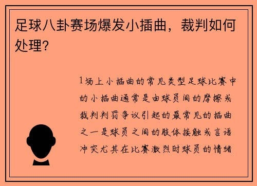 足球八卦赛场爆发小插曲，裁判如何处理？