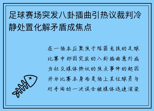 足球赛场突发八卦插曲引热议裁判冷静处置化解矛盾成焦点